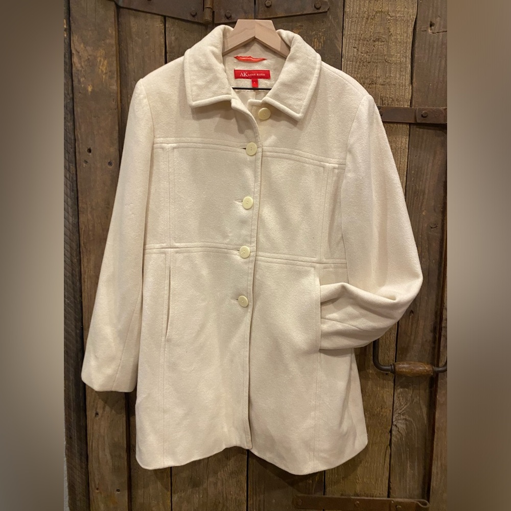 Anne Klein AK Cream Wool Blend Lined Coat Size Large